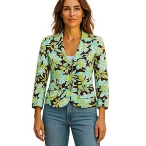 Vintage Phoebe by Kay Unger Floral Blazer M Mint Green Flower Buttons Y2K